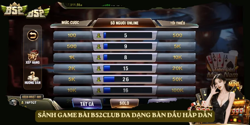 Sảnh game bài B52club đa dạng bàn đấu hấp dẫn
